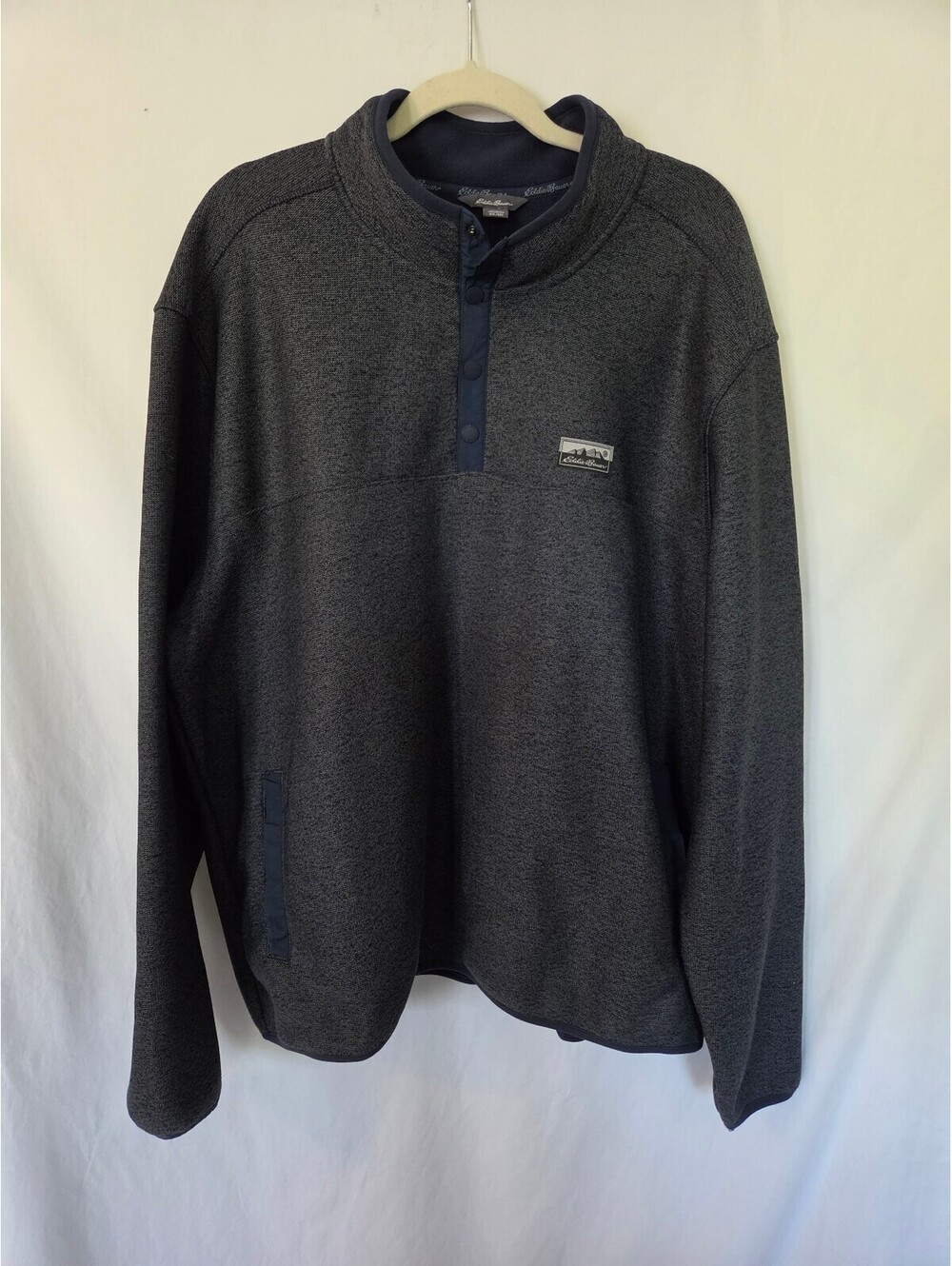Eddie Bauer Men's XXL Fleece Pullover Sweater Snap Neck Outdoor Hiking Gray
